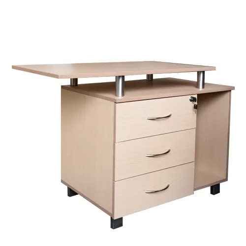 ALA SECRETARIAL ROBLE NATURAL CON DETALLES DE ACERO INOX
