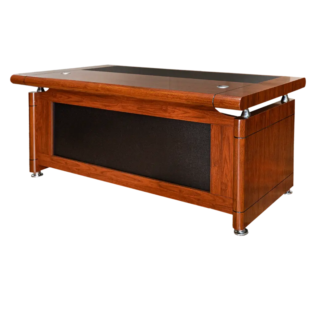 ESCRITORIO EJECUTIVO FRENTE NEGRO LISO DETALLES CROMO C/ALA Y ROBOT