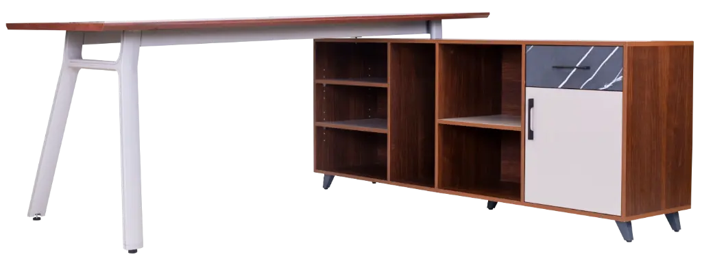 ESCRITORIO EJECUTIVO NOCE COSTA BASE LIGHT GREY Y ALA SECRETARIAL COLOR NOCE COSTA GAVETAS MARMOL GRIS F24 1.80*0.80*/0.75