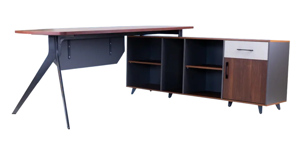 ESCRITORIO EJECUTIVO TOP NOCE COSTA BASE WGREY F23 Y ALA SECRETARIAL COLOR CHUMBO GAVETA LINO 1.8*0.80*0.75