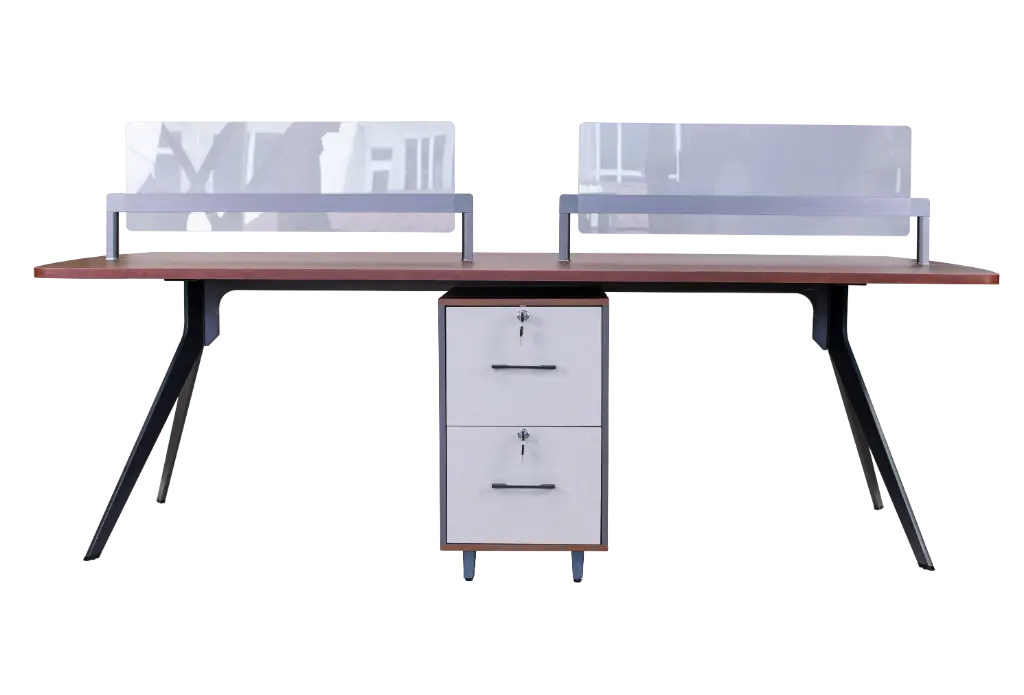 ESTACION DE TRABAJO 4P TOP NOCE COSTA BASE WGREY F23 DIVISION VIDRIO, CREDENSA DOBLE CARA COLOR CHUMBO GAVETAS LINO Y NOCE COSTA 2.40*1.20*0.75
