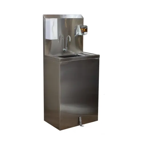 LAVAMANOS INOX CON CISTERNA DE AGUA, 1 PEDAL, JABONERA Y PAPELERA