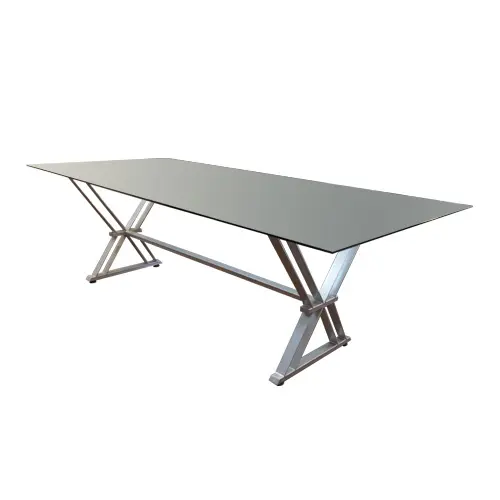 MESA DE CONFERENCIA - DESIGN - BASE DE METAL Y TOP DE VIDRIO TEMPLADO 10mm - 2.40m*1.20m*0.81m