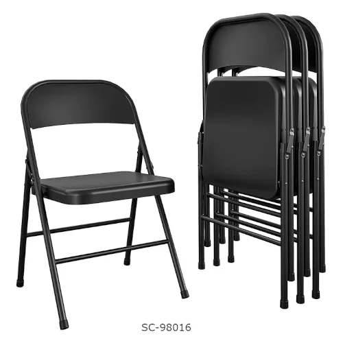 SILLA PLEGABLE METAL NEGRA CON MATERIAL REFORZADO