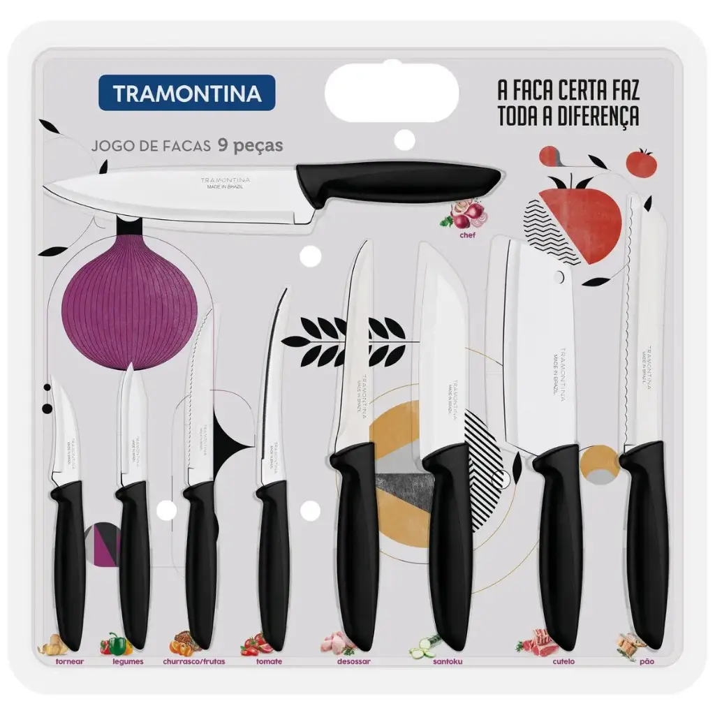 [12A] JGO CUCHILLOS 9 PZS MANGO NEGRO TRAM