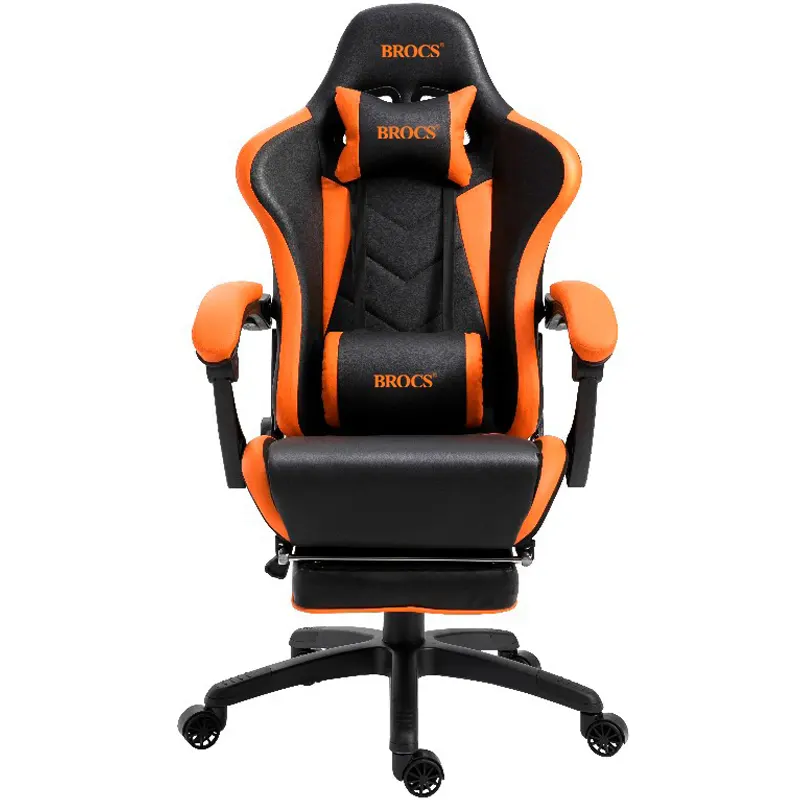 SILLA GAMER NEGRO/NARANJA RESPALDO RECLINABLE CON APOYA PIES