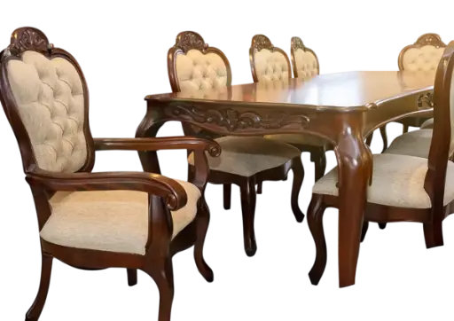 [DGF002] AMUEBLADO DE COMEDOR PARA OCHO PERSONAS ESTILO LUMIERI, EN COLOR COCOA MEDALLON