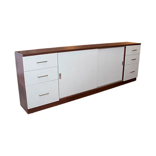 [ECO-020] CREDENZA - 2.40m - MELAMINA BLANCA CON CEREZO - 6 GAVETAS Y 2 PUERTAS CORREDIZAS