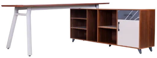 [LIGHTGREY05] ESCRITORIO EJECUTIVO NOCE COSTA BASE LIGHT GREY Y ALA SECRETARIAL COLOR NOCE COSTA GAVETAS MARMOL GRIS F24 1.80*0.80*/0.75