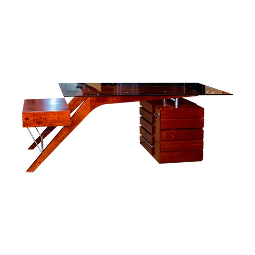 [TENDENCE001] ESCRITORIO EJECUTIVO TENDENCE - MADERA CAOBA Y CEDRO - TOP VIDRIO TEMPLADO 10mm