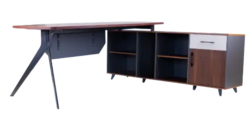 [WGREY08] ESCRITORIO EJECUTIVO TOP NOCE COSTA BASE WGREY F23 Y ALA SECRETARIAL COLOR CHUMBO GAVETA LINO 1.8*0.80*0.75