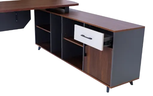 [WGREY08] ESCRITORIO EJECUTIVO TOP NOCE COSTA BASE WGREY F23 Y ALA SECRETARIAL COLOR CHUMBO GAVETA LINO 1.8*0.80*0.75