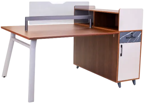 [LIGHTGREY04] ESTACION DE TRABAJO 2P TOP NOCE COSTA BASE LIGHTGREY F24 DIVISION DE VIDRIO CREDENZA DOBLE CARA COLOR NOCE COSTA GAVETAS MARMOL GRIS 1.20*1.20*0.75