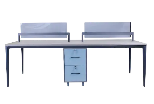 [IRONGREY006] ESTACION DE TRABAJO 4P TOP GRANIZO BASE IRON GREY F22 DIVISION DE VIDRIO, CREDENZA  DOBLE TOP CHUMBO GAVETAS GRANIZO Y MACARON 2.40*1.20*0.75