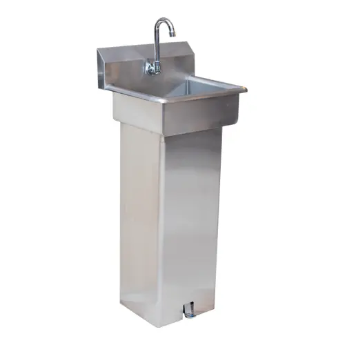 [INOX037] LAVAMANOS DE 1 POCETA CON PEDESTAL Y CURVA SANITARIA - 17*15 1/4 *6"