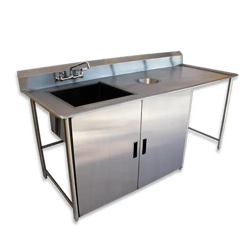 [INOX045] LAVATRASTOS CON 2 PUERTAS + DESMOCHE 1.98*0.90 CON GRIFO PRE-RINSE