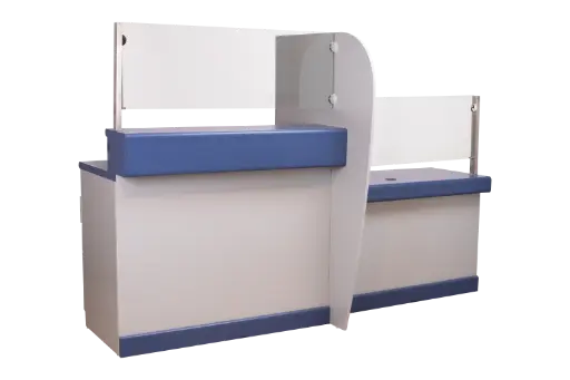 [DES096] MOSTRADOR DOBLE PARA RECEPCION CON VIDRIO -COLOR AZUL/GRIS 