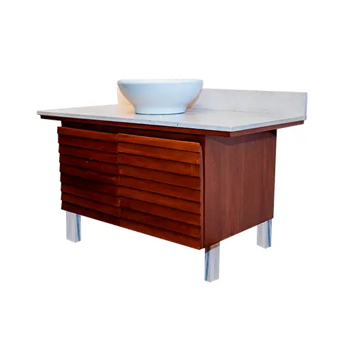 [DES025] MUEBLE DE BAÑO DE 1.20m - PUERTA TIPO REJILLA - CAOBA/MARMOL