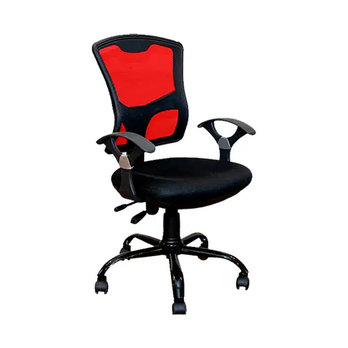 [DC-43R] SILLA SECRETARIA CON BRAZO (MALLA) - RESPALDO ERGONOMICO ROJA