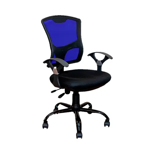 [DC-43A] SILLA SECRETARIAL CON BRAZO (MALLA) - RESPALDO ERGONOMICO AZUL